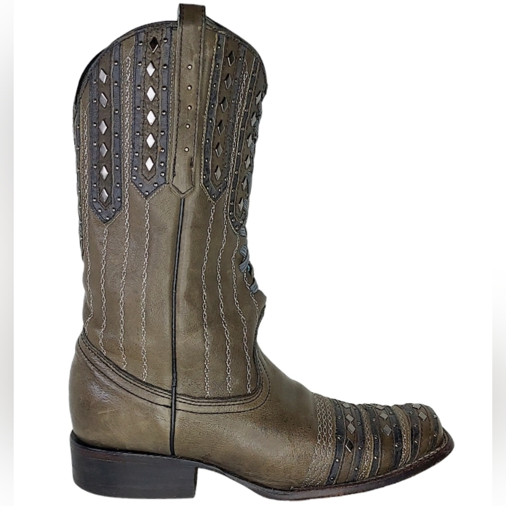 Corral Size 8.5M Taupe Silver Studs Laced Leather Snip Toe Coastal Cowgirl Boots - Picture 6 of 13